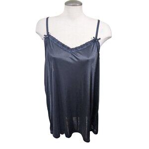 Vintage Camisole Lace Trim Bows Plus Size 3X Black Slinky Semi Sheer Adjustable